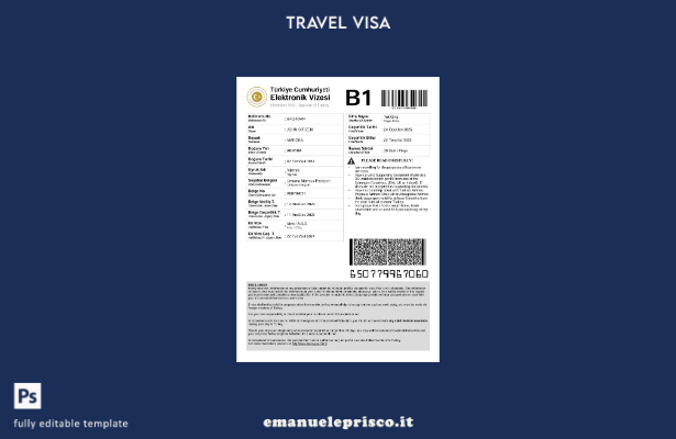 modello di visto elettronico per Turchia in stile verificato nei formati Word e 